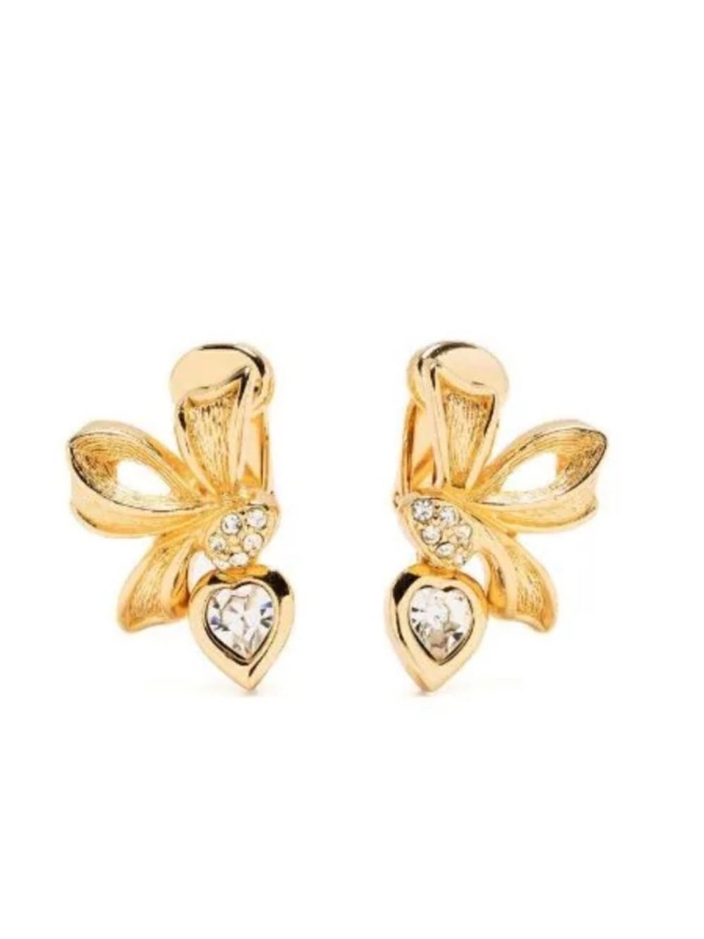 Gold Heart & Bow Crystal Stud Earrings A139